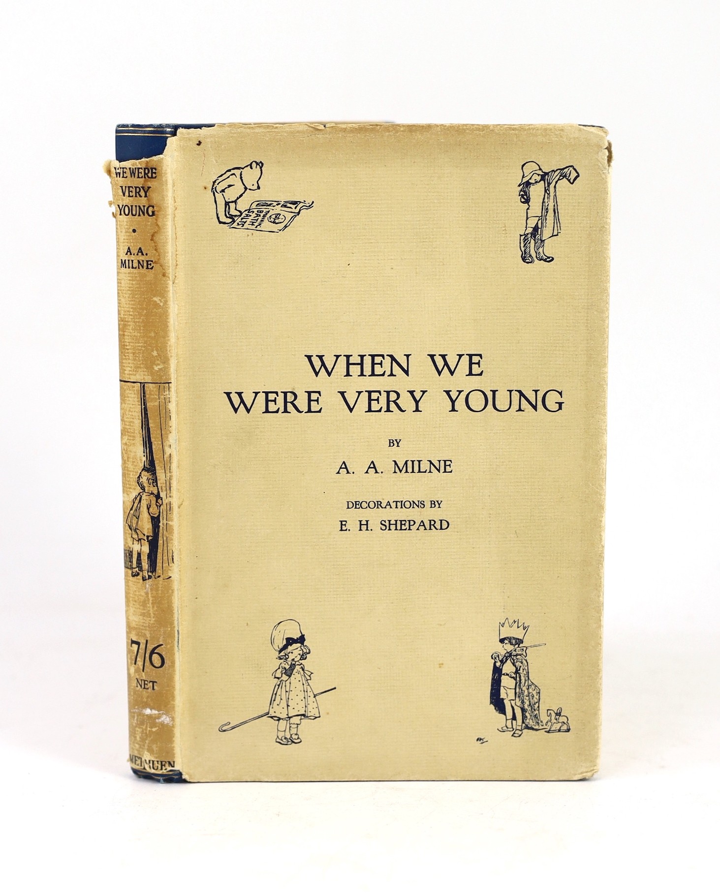 Milne, A.A - When We Were Very Young, 1st edition, 1st printing, second state with ix to foot of contents page, illustrated by Ernest Shepard, original blue pictorial cloth gilt stamped, with d/j, ownership inscription (